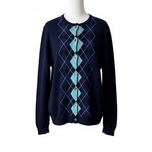 ✨ Burberry London Argyle Lambswool Cardigan – Women's Medium Blue Light Knit